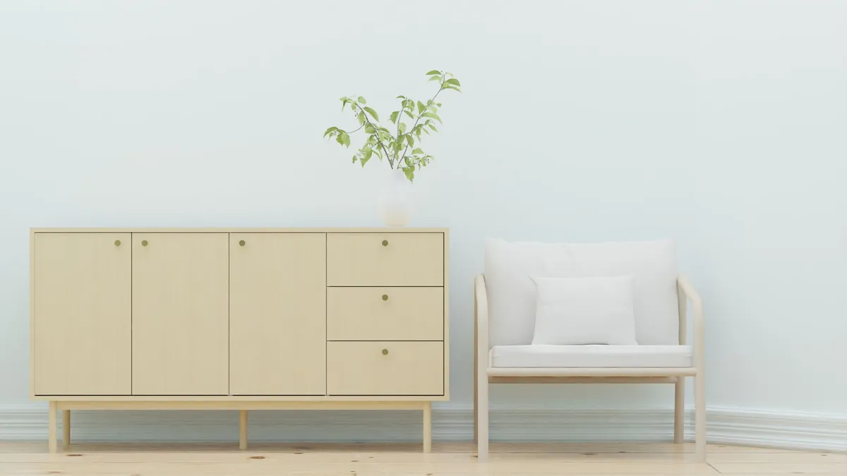 Commode scandinave 5 tiroirs bois clair — photo 1